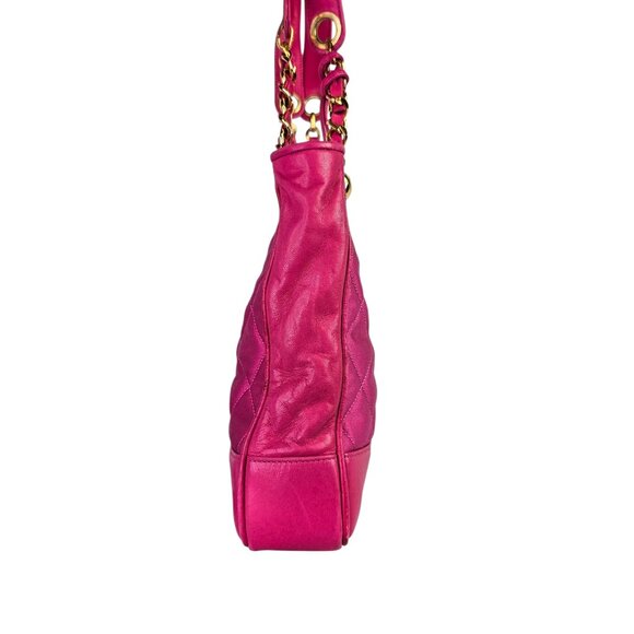 CHANEL Matelasse Shoulder Bag Bright Pink Lambskin CC Leather & Satin Quilted - Picture 11 of 16